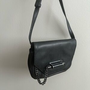 Mackage Black Leather Crossbody with Gunmetal Chain Accent